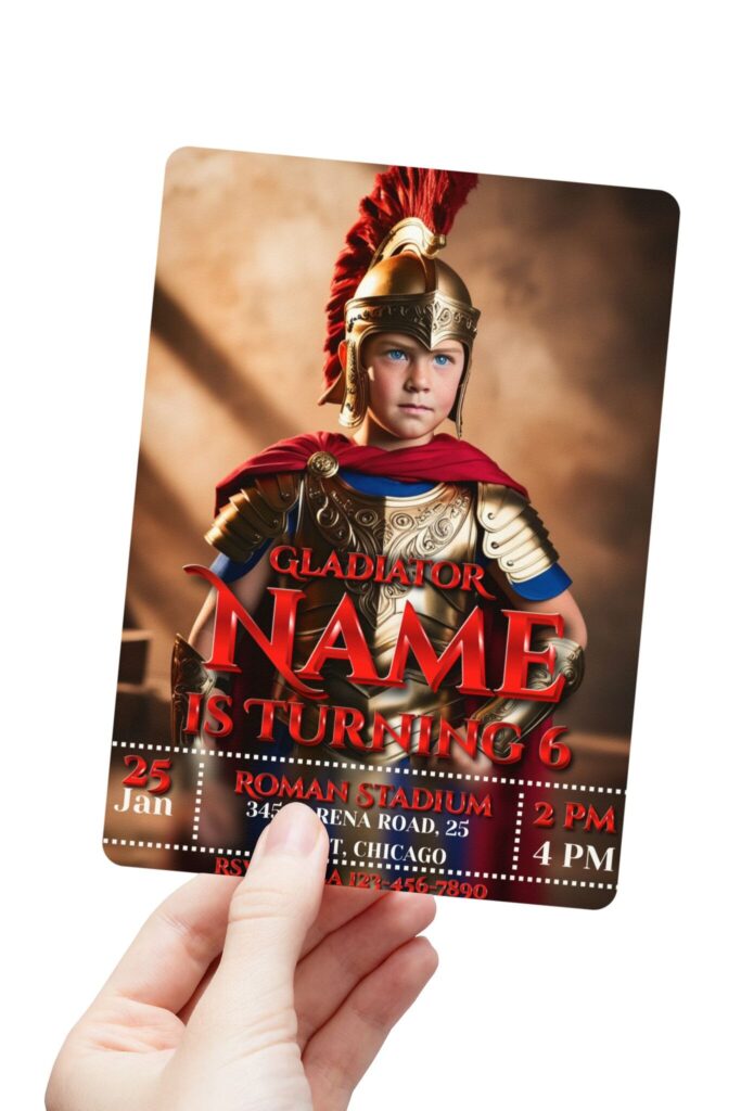 Gladiator Birthday Invitation - 1, 15, 30, & 45 Pcs