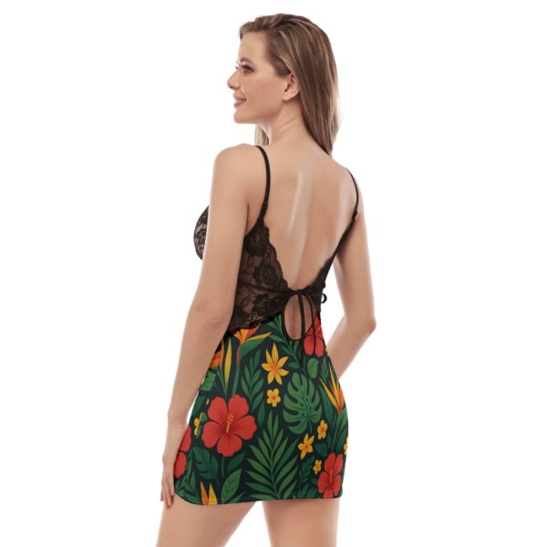 All-Over Print Jamaican Women's Back Straps Cami Dress With Lace - Image 4