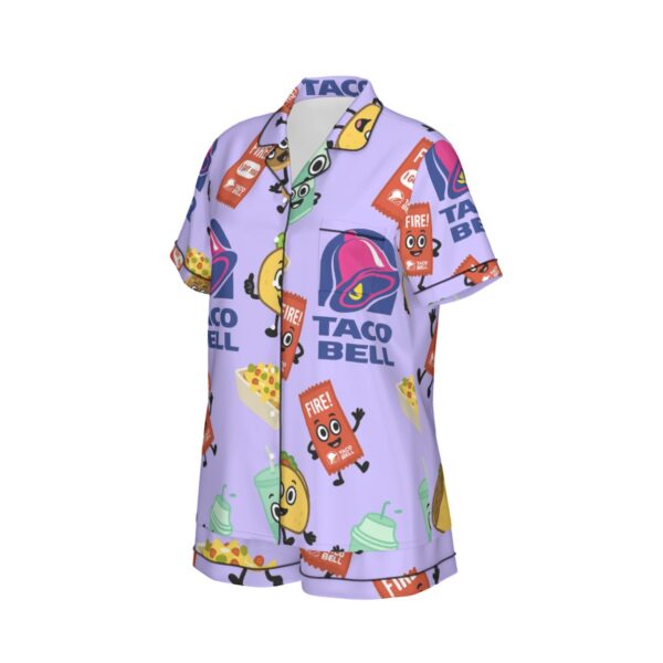 taco bell pajamas set | All-Over Print Women's Imitation Silk Pajama Set With Short Sleeve - Image 3