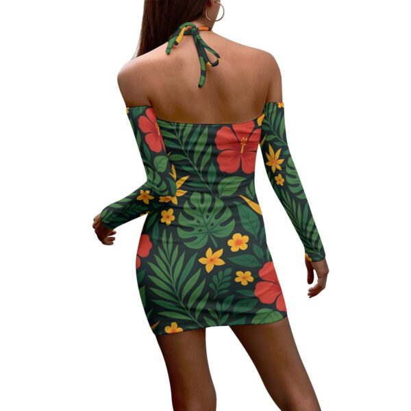 All-Over Print Jamaican Women's Halter Lace-up Dress - Image 4