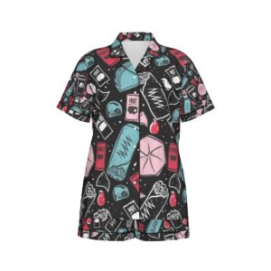 taco bell pajamas set, All-Over Print Women's Imitation Silk Pajama Set With Short Sleeve