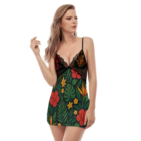 All-Over Print Jamaican Women's Back Straps Cami Dress With Lace