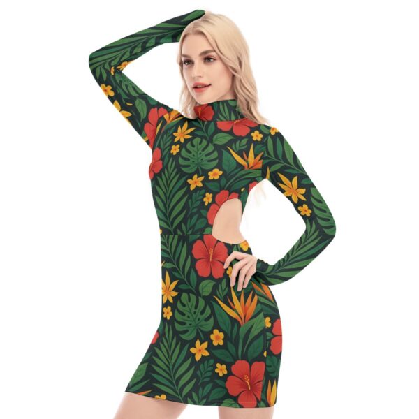 All-Over Print Jamaican Women's Waist Hollow Hip Dress - Image 3