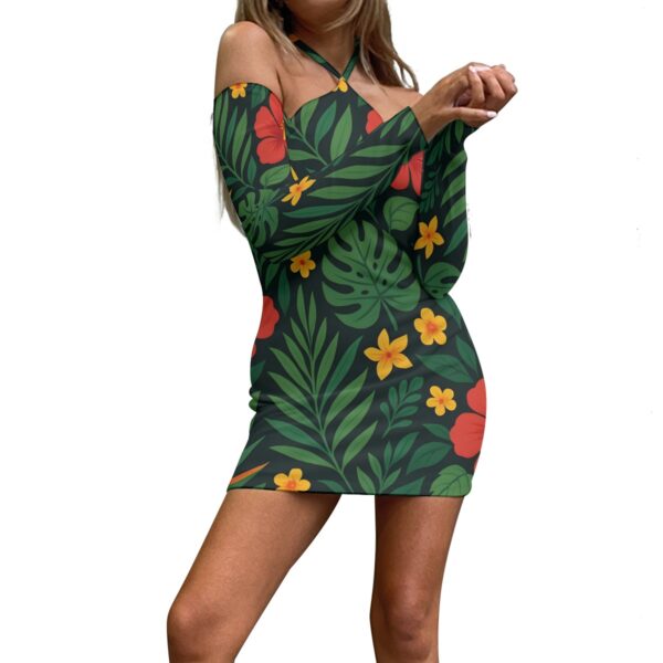 All-Over Print Jamaican Women's Halter Lace-up Dress - Image 2