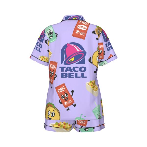 taco bell pajamas set | All-Over Print Women's Imitation Silk Pajama Set With Short Sleeve - Image 5