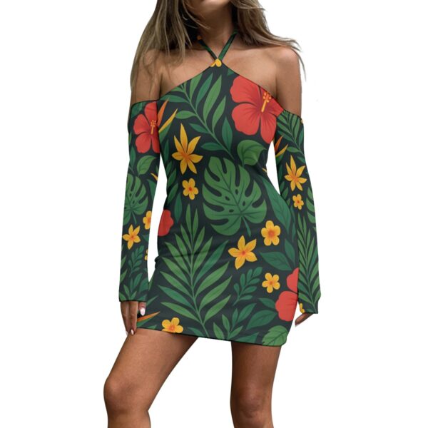 All-Over Print Jamaican Women's Halter Lace-up Dress