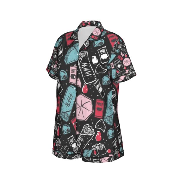 taco bell pajamas set, All-Over Print Women's Imitation Silk Pajama Set With Short Sleeve - Image 2