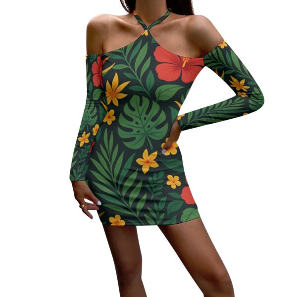 All-Over Print Jamaican Women's Halter Lace-up Dress - Image 3