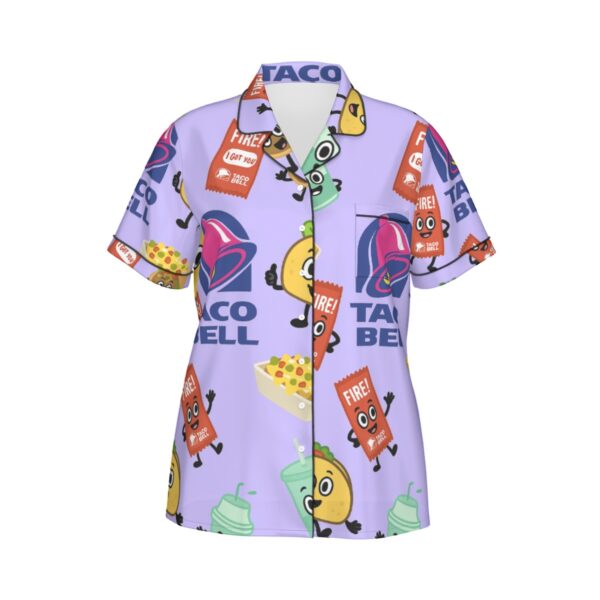 taco bell pajamas set | All-Over Print Women's Imitation Silk Pajama Set With Short Sleeve - Image 6