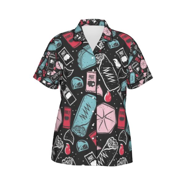 taco bell pajamas set, All-Over Print Women's Imitation Silk Pajama Set With Short Sleeve - Image 5