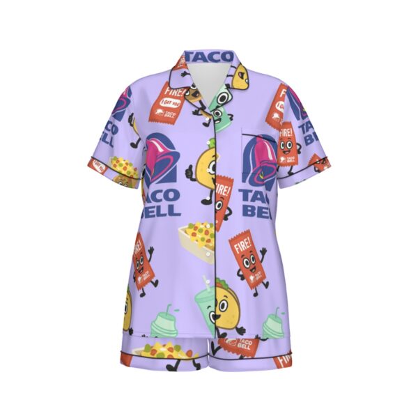 taco bell pajamas set | All-Over Print Women's Imitation Silk Pajama Set With Short Sleeve - Image 2