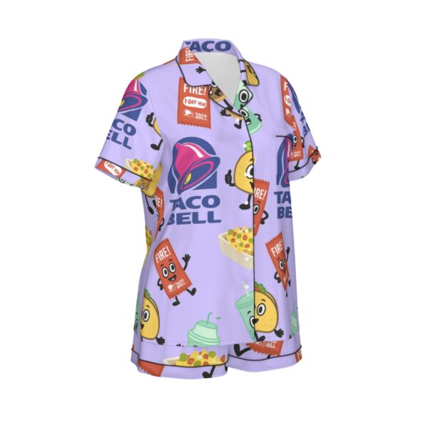 taco bell pajamas set | All-Over Print Women's Imitation Silk Pajama Set With Short Sleeve - Image 4