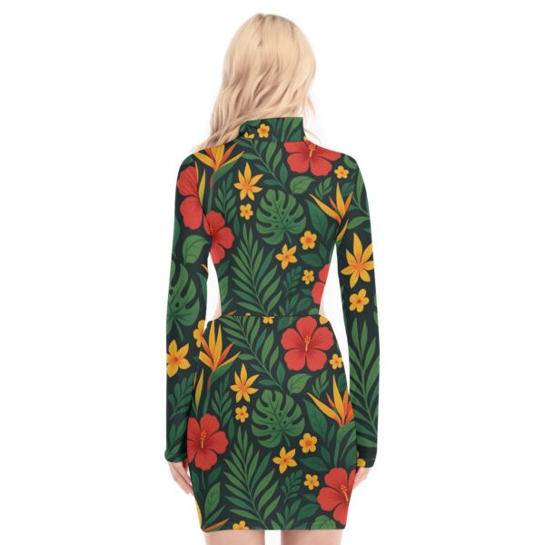 All-Over Print Jamaican Women's Waist Hollow Hip Dress - Image 4