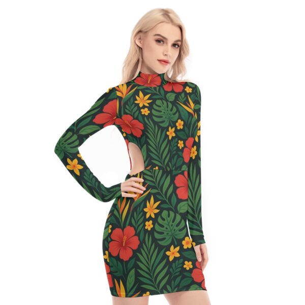 All-Over Print Jamaican Women's Waist Hollow Hip Dress - Image 2