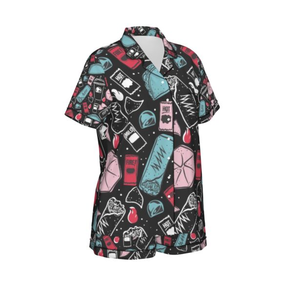 taco bell pajamas set, All-Over Print Women's Imitation Silk Pajama Set With Short Sleeve - Image 3