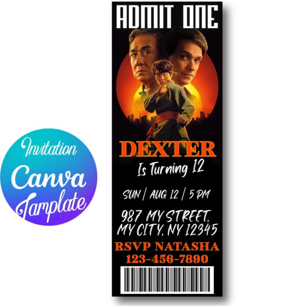 Karate kid Legends movie birthday party invitations