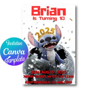 Lilo and stitch movie birthday invitations canva tamplate