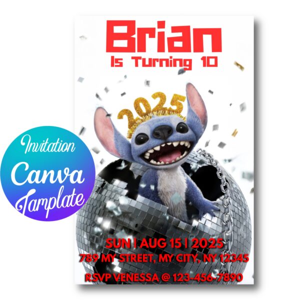 Lilo and stitch movie birthday invitations canva tamplate